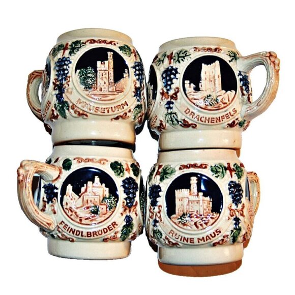 Gerz German Castle 4 Coffee Mugs Tartarian German Made - Picture 1 of 8